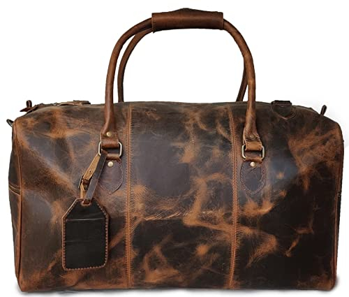 Jaald 50 cm Echt Büffel Leder Ledertasche Weekender Gepäck Reisetasche Reisegepäck Sporttasche Duffel Tasche Wochenendtrip Handgepäck Duffel Gym Bag Wasserdicht Carry on Tasche Geschenk Braun