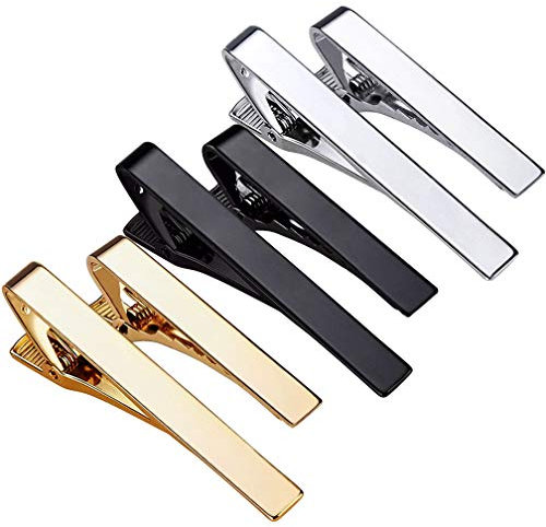 ALBOYI 6 Pack Men’s Tie Clips Set, Metal Skinny Tie Bars with Square Edges, Classic Tie Tack Necktie Clips for Business, Wedding & Formal Wear(Silver, Gold, Black)