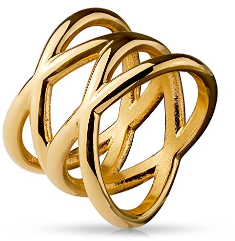 eeddoo® Damen Ringe aus Edelstahl mit geflochtenen Design Doppel X Form ((2) Rosegold Stahl, 53 (16.9))