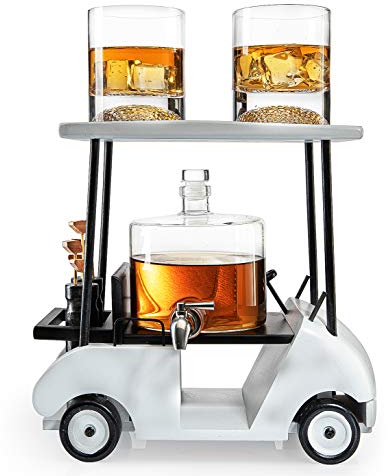 Golf Cart Decanter Whiskey Decanter and 2 Whiskey Glasses - The Wine Savant, Gift for Both Men & Women, Golfs Accessories, Golfer Gifts, Based on A Replica (850ml Decanter - 8 Ounce Glasses)