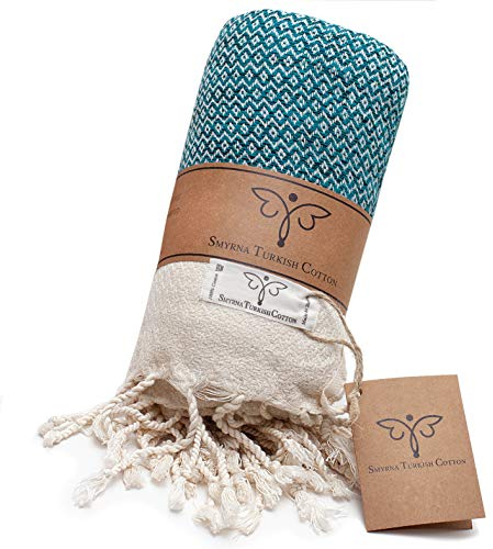 Smyrna türkische 100% Baumwolle Vintage Kuscheldecke | Beste Qualität | Große 127x152cm kuschelige Decke | Hergestellt in der Türkei | Maschinenwaschbar |Premium Luxus Badetuch&Picknickdecke - Petrol