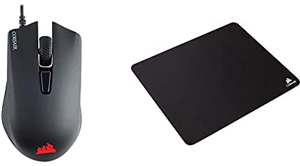 Corsar Harpoon PRO RGB FPS/MOBA-Optisch-Gaming-Maus (12.000DPI Optisch Sensor, Leicht, 6 vollständig programmierbare Tasten) schwarz & MM100 Gaming Mauspad (Medium, Tuchfläche) schwarz