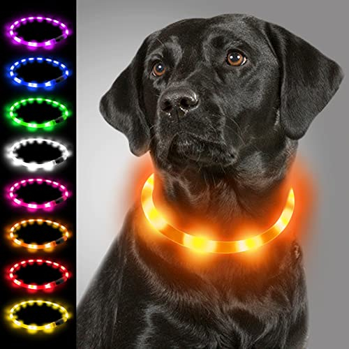 Joytale Leuchthalsband Hund USB Aufladbar Hundehalsband Leuchtend für Große Mittel Kleine Hunde und Welpe, Led Halsband mit 3 Modi für Sicherheit, Orange