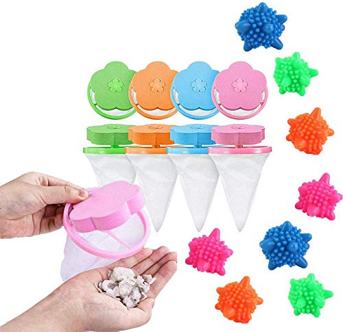 FTIK 4 StüCk Waschmaschine Mesh Filterbeutel Schwimmende,Colorful Floating Fusselbeutel Wiederverwendbare WäScheball Beutel Haarfilter Netz Beutel Pet Fur Catcher FüR Waschmaschine NAUXIU