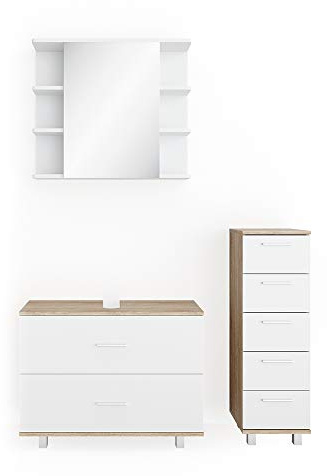 Vicco Badmöbel-Set Ilias, Weiß/Sonoma, 80 cm
