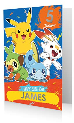 Danilo Promotions Offizielle Pokemon-Geburtstagskarte, Stickerbogen enthalten, um Namen und Alter zu personalisieren, mehrfarbig, 210 x 290 mm