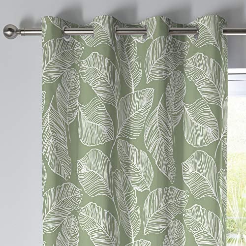 Fusion - Matteo - 100% Cotton Pair of Eyelet Curtains - 66 Width x 54 Drop (168 x 137cm) in Green