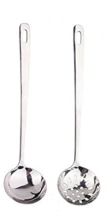 Xigule Suppenkellen und Abtropfen Löffel, 304 Edelstahl-Kochgeschirr, Langgriff-Kochgeschirr, 28 cm (L) x 7,5 cm (D)