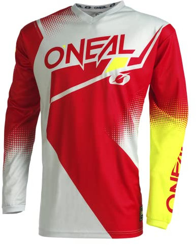 O'NEAL | Motocross Jersey Long Sleeve | MX Enduro | Padded Elbow Protection, V-Neck, Breathable | Element Jersey Racewear V.22 | Adult | Red Grey Neon Yellow | Size M