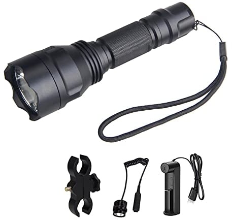 Linterna Táctica con Interruptor de Presión, WESLITE 1300 Lúmenes Linterna LED Recargable Alta Potencia de Caza 1 Modo Linternas para la Caza con Alcance de Montaje, Batería Recargable y Cargador