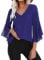 Gyabnw Camicia Donna Elegante in Chiffon Estiva Traspirante 3/4 Manica Volant Scollo a V Blusa B-Blu Navy,L