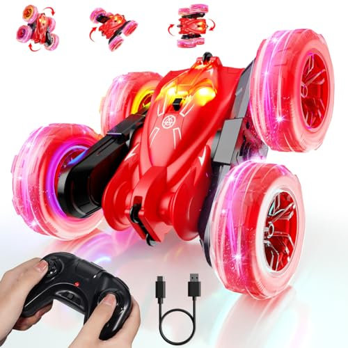 MaxTronic RC Stunt Car With LED Light, Upgraded Direct Charge Remote Control Cars 2 Sided 360 Rotation 4WD, 2.4Ghz Multiplayer Indoor Outdoor Fun, Toy Gifts for Boys Girls Kids Age 3-12