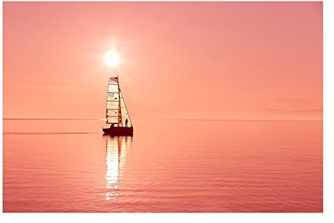 Fabulous Poster Plakat Rosa Sonnenuntergang Auf Dem Boot Segel(91cmx138cm)