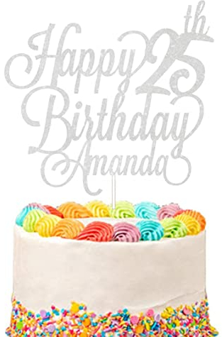 Personalised Happy Birthday Glitter Cake Topper Customised with Any Name & Any Age Party Cake Decoration for 1st 10th 13th 16th 18th 20th 21st 30th 40th 50th 60th 70th 80th (Silver)