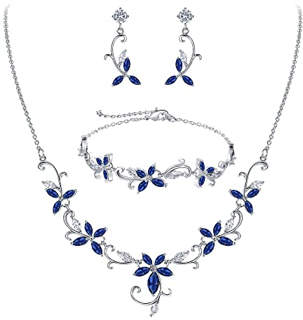 Clearine Braut Schmuck-Set für Damen Marquise Zirkonia CZ Statement Halskette, Ohrringe und Armband-Set für Hochzeit Party Klar Silber-Ton
