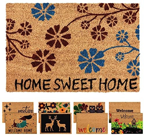 ZENQA Coir Door Mats Outdoor Indoor | Front Door Heavy Duty Doormat Thick Non Slip High Absorbency | Large 100% Natural Coir Dirt Trapper | Entrance Matting (Home Sweet Home)
