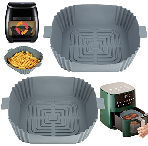 YQL Silicone Air Fryer Liners Square for Airfryer Baskets 3.5L-5.5L, 2PCS Reusable Air Fryer Accessories, 8 Inch Airfryer Silicone Trays for COSORI, Ninja, Gourmia, Tefal, Tower (Inner Size: 6.5Inch)