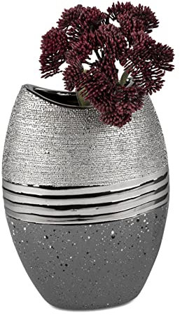 Moderne Vase Keramikvase Tischvase Dekovase Vase grau/Silber 14x20 cm