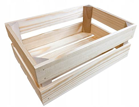 Wooden World - Wooden Crate - Unpainted Pine Wood Storage Box DIY 40 x 30 x 17 cm