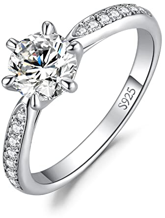 JewelryPalace Klassisch 6.5mm 1ct Rundschliff Zirkonia Solitär Promise Ring Damen, Verlobungsring Damenring Ringe Silber 925 mit Stein für Frauen, Simulierte Diamant Jubiläum Eheringe Silberringe 62