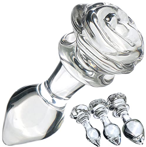 ScreaAss Glattes Glas Analplugs Für Frau Glasdildo Mit Kristall Rose Schwanz Butt Plug 3 Größen Transparent Analdildo Glasplug Stimulator SM Sexspielzeug Für Anfänger Männer Paare,Clear,M+L