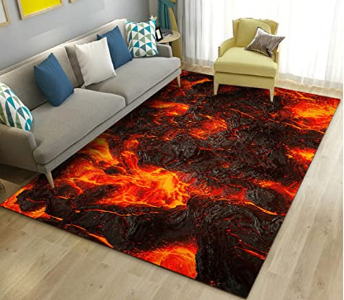 ELYVEN Vulkan Lava Magma 3D Bereich Teppich, Teppich Teppich für Wohnzimmer Schlafzimmer Sofa Fußmatte, Kind Spiel Spiel rutschfeste Fußmatte 60X90cm