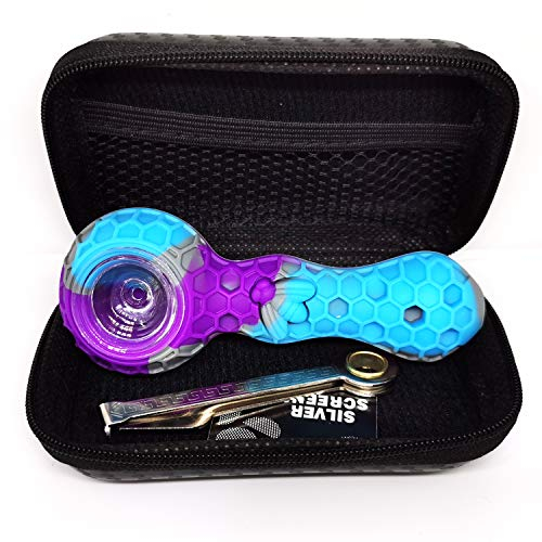 Silikonschlauch mit Löffel für Set, Wabenform, Pfeife aus dickem Silikon, kleiner Schlauch, handgefertigt, hitzebeständig, für Vater, Ehemann und Kunstsammler (blau)