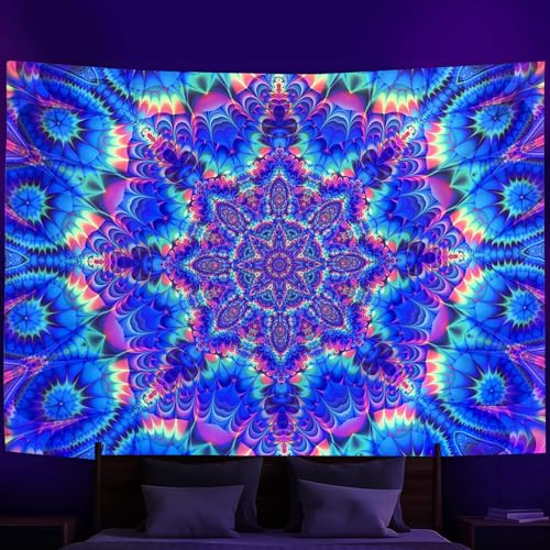 aupawdy Mandala Wandteppich Mehrzweck, Psychedelic Deko Aesthetic boho Schwarzlicht Bunt Wandteppiche für Heimdeko Wohnzimmer und Schlafzimmer, 200 x 150cm