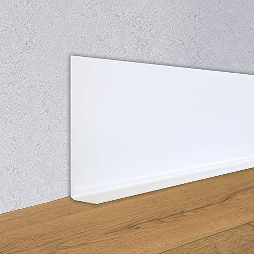 Battiscopa in PVC morbido, 100 x 12 mm, listello decorativo flessibile, autoadesivo, transizione da parete per cucina e bagno (bianco, 6 m x 10 cm)