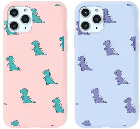 Yoedge 2 Stück Handyhülle für iPhone 15 Hülle mit Mädchen Aesthetic Muster Design, Ultra Dünn Weich Flexibel TPU Silikon Handyhülle Stoßfest Bumper Schutzhülle für iPhone 15 6,1 Zoll, Dinosaurier
