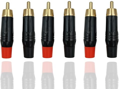 BRIEFCEC Lot de 6 connecteurs RCA mâles plaqués or pour phono à souder