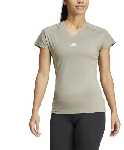 adidas Women's AEROREADY Train Essentials Minimal Branding V-Neck Tee, Silver Pebble, S