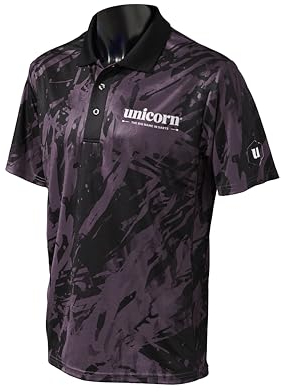 Unicorn Dart-Shirt, Pro-Tech-Camouflage, kühles, atmungsaktives weiches Micro-Mesh-Polyester, 3-Tuk-Polyester, schwarzer Kragen und weißes Logo, erhältlich in 5 Farben und Größen S bis XXXXL