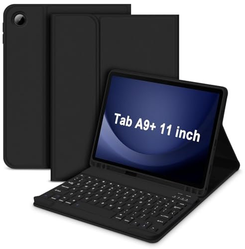 typecase Funda de teclado para Samsung Galaxy Tab A9 Plus/A9+ (11 pulgadas) modelo 2023 (SM-X210/X215), funda delgada y ligera con teclado Bluetooth inalámbrico desmontable magnéticamente (negro)