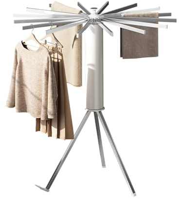 Ergocar Étendoir à vêtements Pliable, Séchoir à Rayons en éventail, Etendoir à Linge sur Pied Support Trépied, Pliables Orte-vêtements Suspendu, pour Intérieur et Extérieur