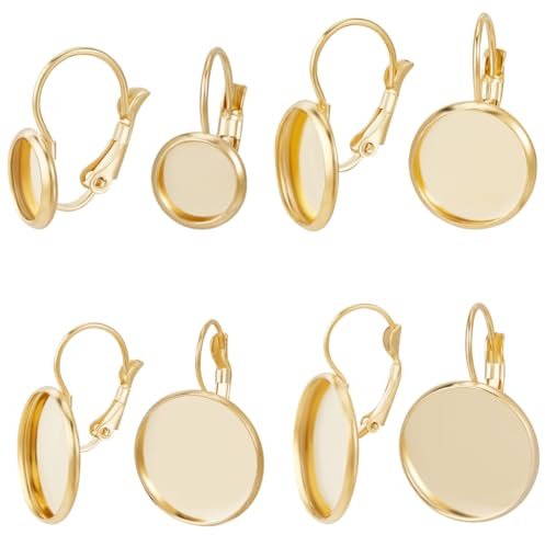 Beebeecraft 1 Box 24 Stück 8/12/16/20 mm Brisur Ohrringe 18 Karat Vergoldete Fassungen Für Fassungen Flache Runde Leere Cabochons Komponenten Leere Kuppelohrringe Für Die DIY Schmuckherstellung