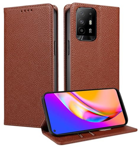 FERLAN Custodia per Oppo A94 5G/A95 5G,Flip Portafoglio Custodia in Pelle Genuine,[2 Porta Carte][Magnetica][RFID-Blocker],Custodia Case Cover Libro per Oppo A94 5G/A95 5G - Marrone