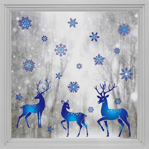 Fensterfolie Blickdicht 38x60cm Blauer Hirsch Sichtschutzfolie Fenster Selbsthaftend,Milchglasfolie Anti-Uv,Folie Fenster Sichtschutz,Fenster Folie Blickschutz,Blickdichte Fensterfolie