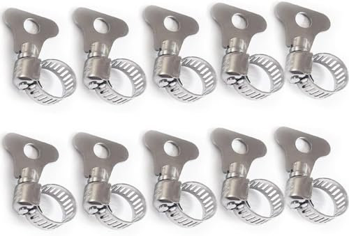 QINALO 10-Pack 304 Stainless Steel Hose Clamps with Adjustable Thumb Screw, Key-Type Design, 8mm Bandwidth, Ideal for Plumbing, Automotive, and Machinery Applications (Size:6-12mm(1/4-1/2)