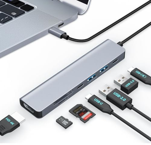 Moman USB C Hub, Docking Station 7 in 1 with 100W PD, 4K@30Hz HDMI, 5Gbps USB 3.0, USB 2.0, USB C, SD/TF Card Reader for Mouse, Keyboard, U Disk, Flash Drive, Mobile