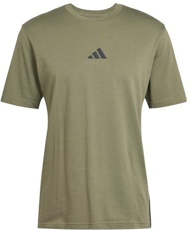 adidas Men's Essential Three Stripes Single Jersey Tee, Olive strata/Black, XL