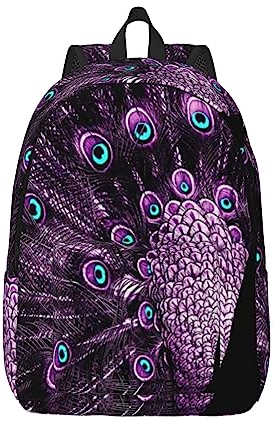 ESASAM Leinen-Rucksack mit Pfauenmuster, stilvoller und langlebiger Canvas-Rucksack, Schwarz , M