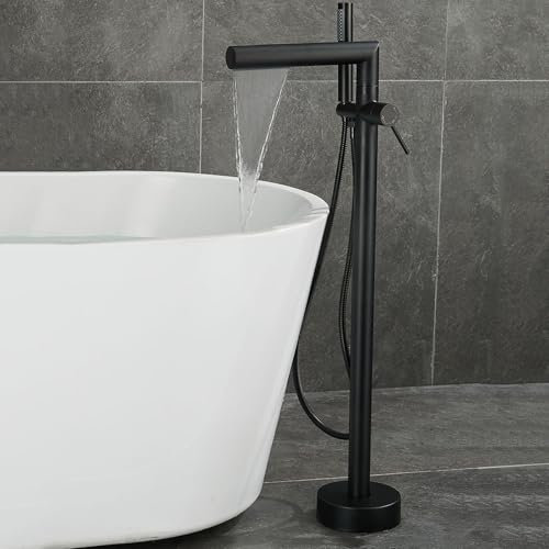 Rubinetto Vasca Cascata Monocomando Miscelatore Colonna Vasca Freestanding con Doccetta,nero