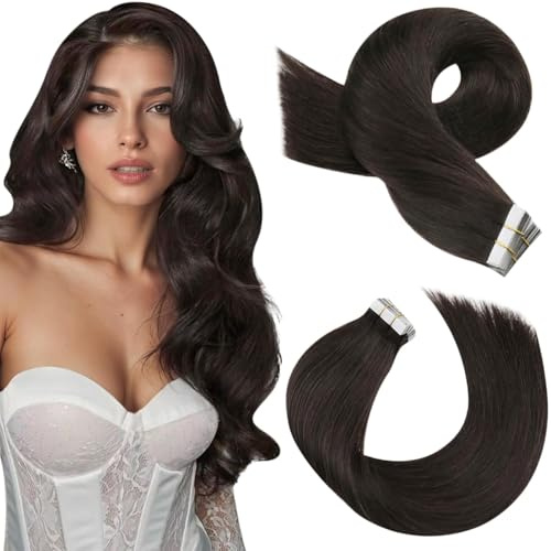 Moresoo Tape in Hair Extensions Human Hair Dark Brown 16 Inch 20 Pieces/50G #2