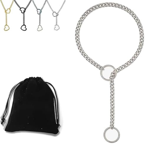 Love Shackles Necklace, Loveshackles - Heart Slip Chain, Heart O-Ring Slip Chain Necklace Handmade Punk Gothic Cuban Necklace (O Form-elegantes Silber, Medium)