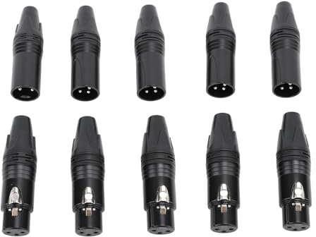 VELATEMOR 10 Connettori XLR A Saldare, Connetto XLR 5 Maschio A 5 Femmin, Sostituzio Connettore Microfono Professionale, per Cavi per Saldatura Fai-Da-Te