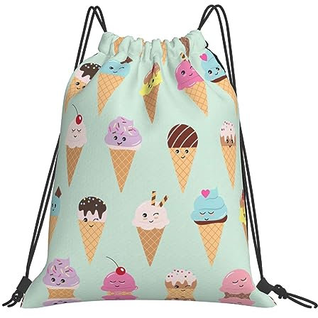 HJLUUFT Eistüten vielseitige Tasche mit Kordelzug auf der Rückseite – wasserdicht und verstellbar, Rucksack für Sport, Weiss/opulenter Garten, Einheitsgröße