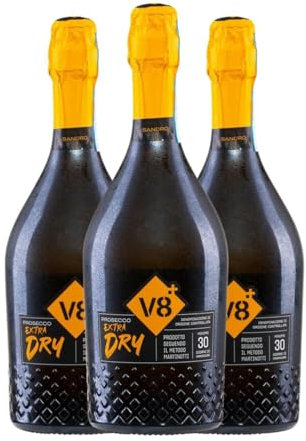 V8 Sandro Extra Dry Glera Extra Trocken Prosecco 75 cl Weißer Sekt (Karton mit 3 Flaschen von 75 cl)