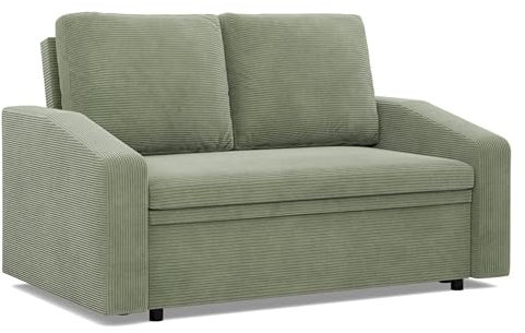 Mebligo - Sofa 2 Sitzer mit Schlaffunktion 148 x 90 x 87 cm NEO-Kollektion, Sofa Cord, Kleine Couch, Schlafsofa mit Bettkasten, Wohnzimmer Möbel, Schlafcouch Klein Grün