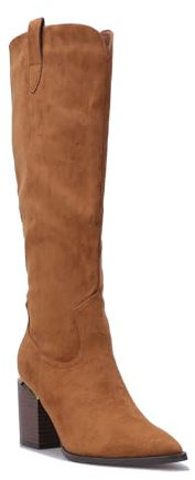 La Modeuse - Stivali in camoscio con tacco decorato con un pezzo metallico, marrone, 40 EU